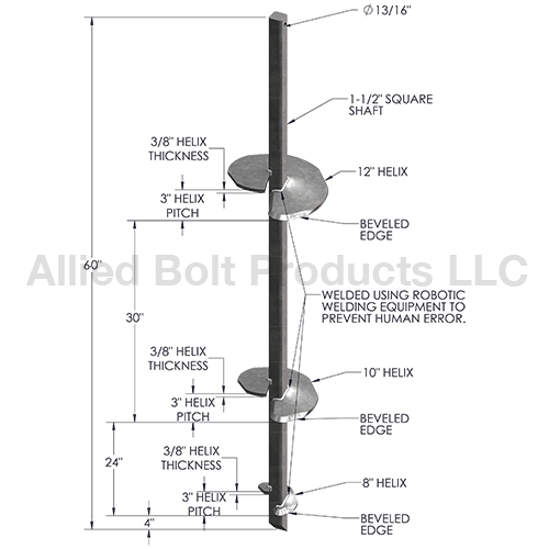 60" SQUARE SHANK MULTI HELIX ANCHOR WITH 4", 8", AND 10" HELICES